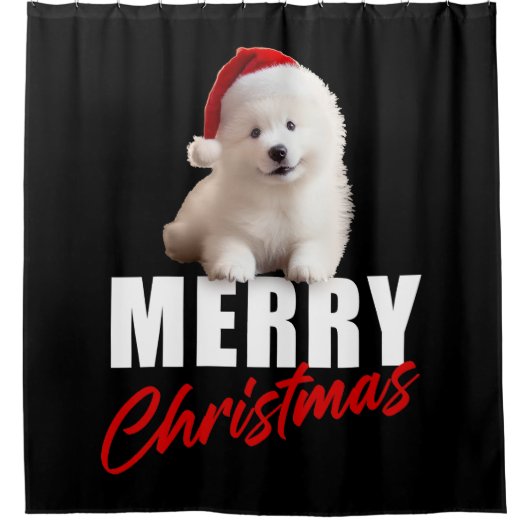 Frohe Weihnachten Niedlich Samoyed Welpe mit Weihn Duschvorhang (Vorderseite)