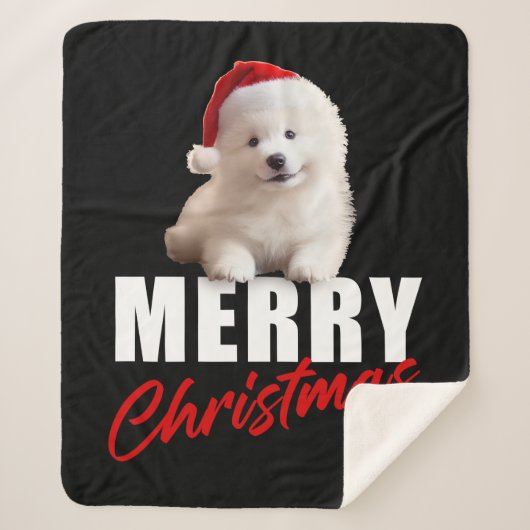 Frohe Weihnachten Niedlich Samoyed Welpe mit Weihn Sherpadecke (Vorderseite)