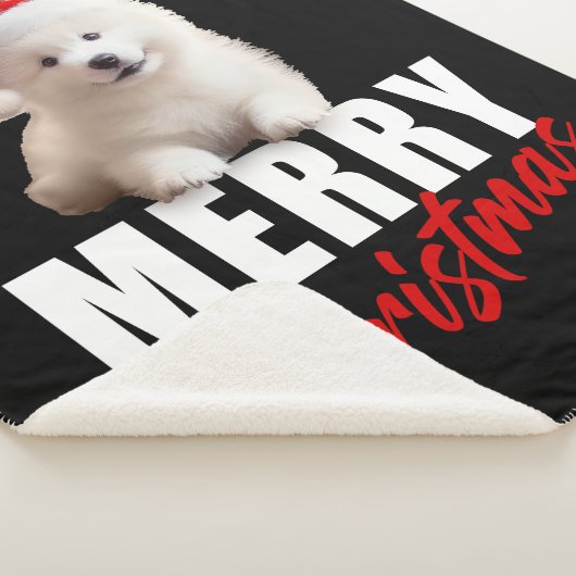 Frohe Weihnachten Niedlich Samoyed Welpe mit Weihn Sherpadecke (3/4)