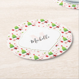 Frohe Weihnachten Niedlich Santa Monogram Runder Pappuntersetzer