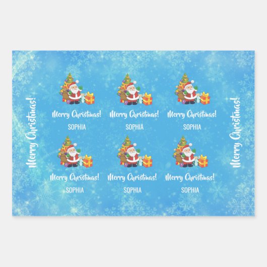 Frohe Weihnachten Niedlich Santa Personalize Name Geschenkpapier Set (Vorderseite)