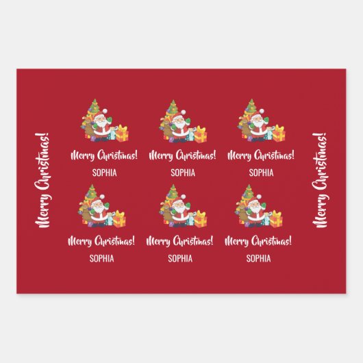 Frohe Weihnachten Niedlich Santa Personalize Name  Geschenkpapier Set (Vorderseite 3)