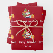 Frohe Weihnachten Niedlich Santa Personalize Name Geschenkpapier Set (Beispiel)