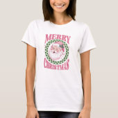 Frohe Weihnachten niedlich Santa Pink Retro Glitze T-Shirt (Vorderseite)