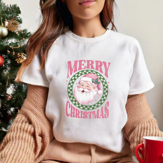 Frohe Weihnachten niedlich Santa Pink Retro Glitze T-Shirt