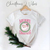 Frohe Weihnachten niedlich Santa Pink Retro Glitze T-Shirt