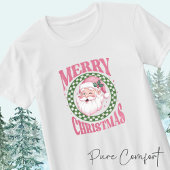 Frohe Weihnachten niedlich Santa Pink Retro Glitze T-Shirt
