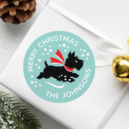 Frohe Weihnachten Niedlich Scottie Dog Name Mint Runder Aufkleber