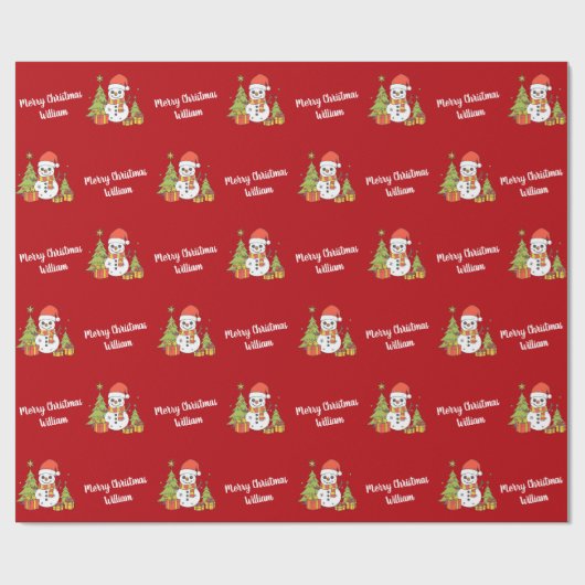 Frohe Weihnachten Niedlich Snowman Tree Pattern Vi Geschenkpapier (Flach)