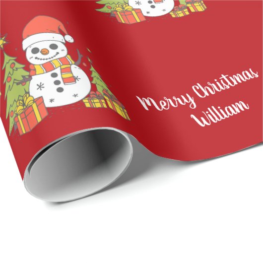 Frohe Weihnachten Niedlich Snowman Tree Pattern Vi Geschenkpapier (Rolleneckpunkt)