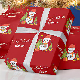 Frohe Weihnachten Niedlich Snowman Tree Pattern Vi Geschenkpapier