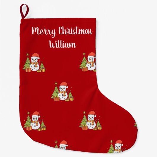 Frohe Weihnachten Niedlich Snowman Tree Personalis Großer Weihnachtsstrumpf (Vorderseite)