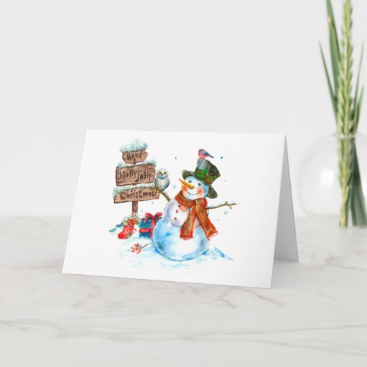 Frohe Weihnachten Niedlich Snowman und Vögel Karte (Vorderseite)