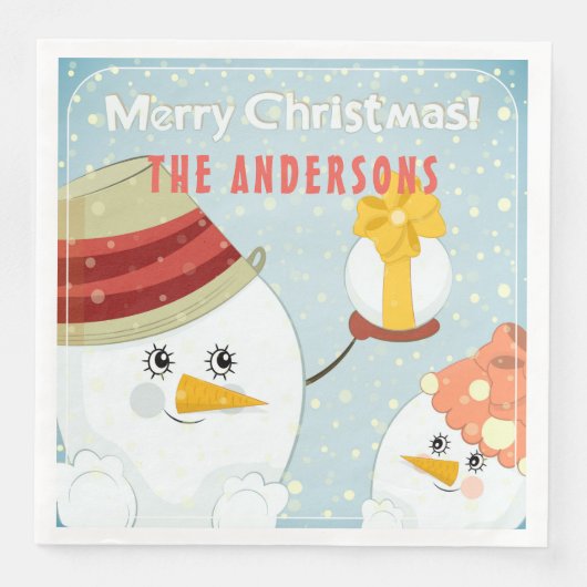 Frohe Weihnachten Niedlich Snowman Winterurlaub Na Serviette (Vorderseite)