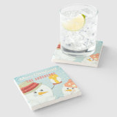 Frohe Weihnachten Niedlich Snowman Winterurlaub Na Steinuntersetzer (Seitenansicht)