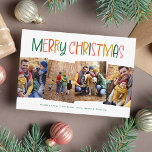 Frohe Weihnachten niedlich Spaß bunt vier Foto<br><div class="desc">Frohe Weihnachten! Dieses niedliche und farbenfrohe 4-Foto-Weihnachtskartendesign ist der perfekte Weg, um dieses Jahr viel Freude zu vermitteln. Mit seinem spielerischen Typ ist diese Urlaubsfotokarte perfekt für Familien geeignet, aber auch für Paare von Ferienkarten, Haustierkarten und vieles mehr. Die Rückseite ist ein Koordinationsgrün mit einem einfachen weißen Punktmuster. Finden Sie...</div>