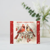 Frohe Weihnachten Niedlich Watercolor Kardinal Postkarte (Stehend Vorderseite)