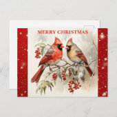 Frohe Weihnachten Niedlich Watercolor Kardinal Postkarte (Vorne/Hinten)