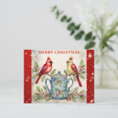 Frohe Weihnachten Niedlich Watercolor Kardinal Postkarte (Stehend Vorderseite)