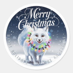 Frohe Weihnachten Niedliche Arktis Fox & Snow Cust Runder Aufkleber
