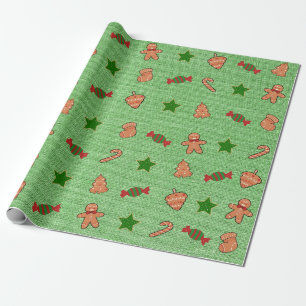Frohe Weihnachten Niedliche Candy Socks Grüne Ster Geschenkpapier