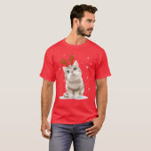 Frohe Weihnachten Niedliche Cat Rentier Matching F T-Shirt (Vorne ganz)