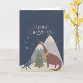 Frohe Weihnachten Niedliche Dinosaurier Karte (Gelbe Blume)