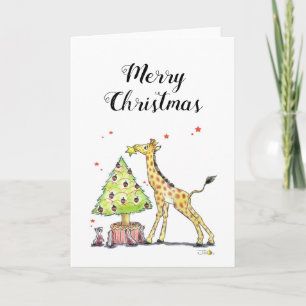 Frohe Weihnachten (niedliche Giraffe-Weihnachtsbau Karte
