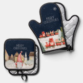 Frohe Weihnachten Niedliche Gnomes Winterschnee Ofenhandschuh & Topflappen-Set (Vorderseite/Rückseite)