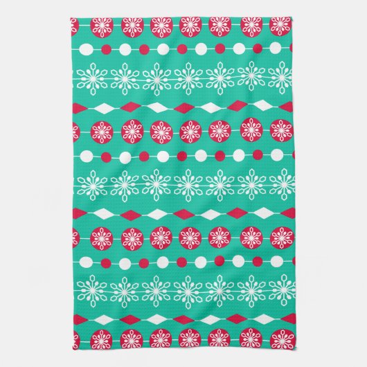 Frohe Weihnachten Niedliche grüne Schneeflocken Geschirrtuch (Vertikal)