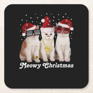 Frohe Weihnachten   Niedliche Katze mit dem Weihna Rechteckiger Pappuntersetzer