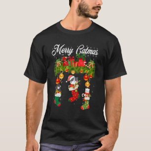 Frohe Weihnachten Niedliche Katzen in Socken Katze T-Shirt