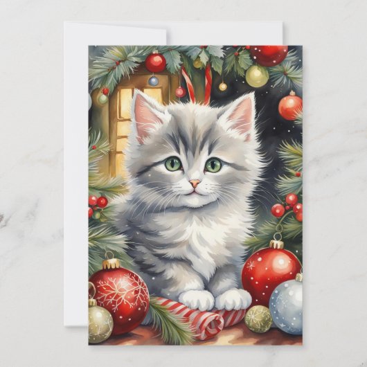 Frohe Weihnachten Niedliche Kitten mit Ornamenten (Vorderseite)