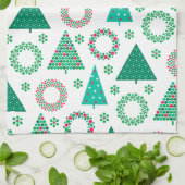 Frohe Weihnachten Niedliche Kränze & Bäume Geschirrtuch (Gefaltet)