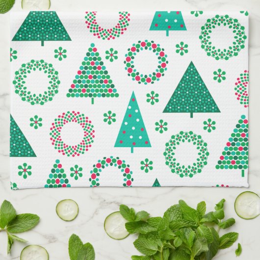 Frohe Weihnachten Niedliche Kränze & Bäume Geschirrtuch (Gefaltet)