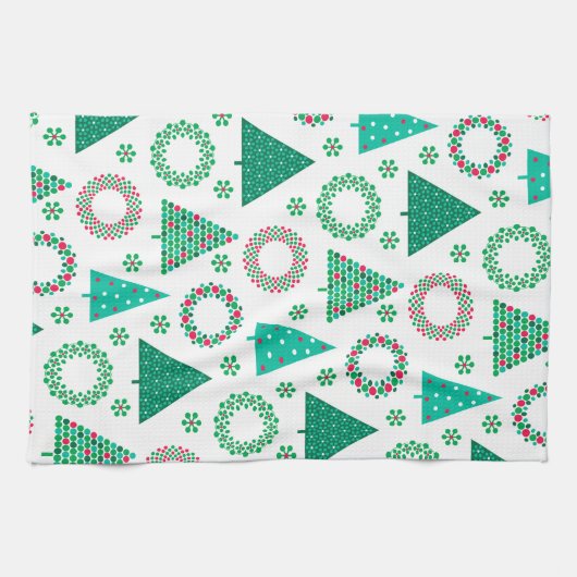 Frohe Weihnachten Niedliche Kränze & Bäume Geschirrtuch (Horizontal)