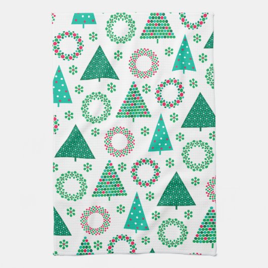 Frohe Weihnachten Niedliche Kränze & Bäume Geschirrtuch (Vertikal)