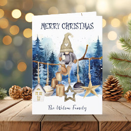 Frohe Weihnachten Niedliche Lady Gnome auf Blue Fo