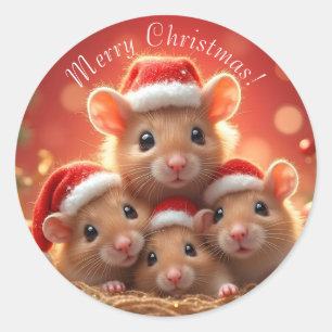 Frohe Weihnachten - Niedliche Mäuse in Weihnachtsm Runder Aufkleber