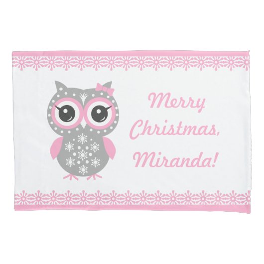 Frohe Weihnachten Niedliche Owl Pink Pillowcase fü Kissenbezug (Vorderseite)