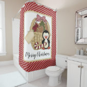 Frohe Weihnachten Niedliche Penguin Retro Holiday  Duschvorhang (Beispiel)