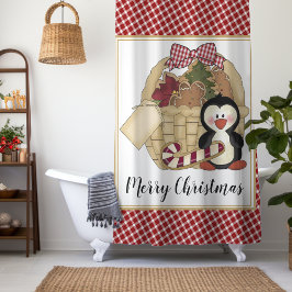 Frohe Weihnachten Niedliche Penguin Retro Holiday  Duschvorhang