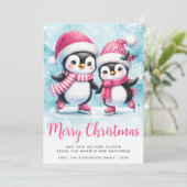 Frohe Weihnachten Niedliche Pinguin Ice Skater Ros (Stehend Vorderseite)