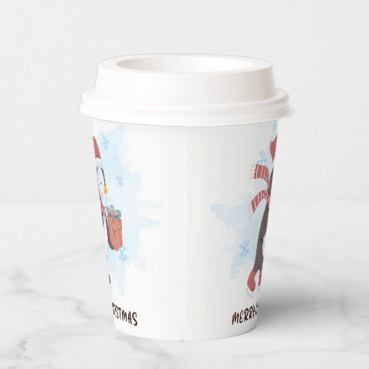 Frohe Weihnachten Niedliche Pinguin Wasserfarbe Wi Pappbecher (Rechts)