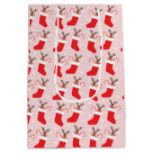 Frohe Weihnachten Niedliche Rentier im Strumpf Rot Mittlere Geschenktüte (Rückseite)