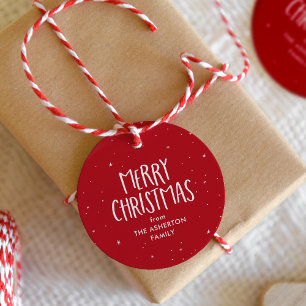Frohe Weihnachten niedliche Rote Sterne Punkte Geschenkanhänger