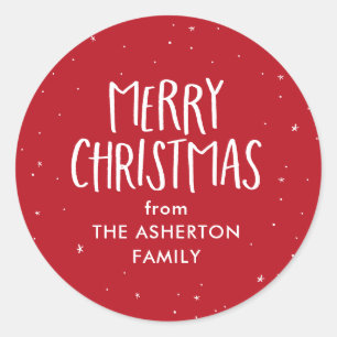 Frohe Weihnachten niedliche Rote Sterne Punkte Url Runder Aufkleber