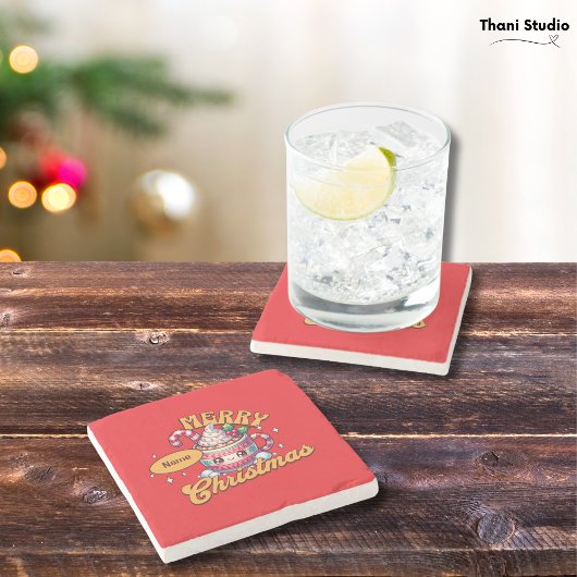 Frohe Weihnachten Niedliche Schokolade Tasse Steinuntersetzer