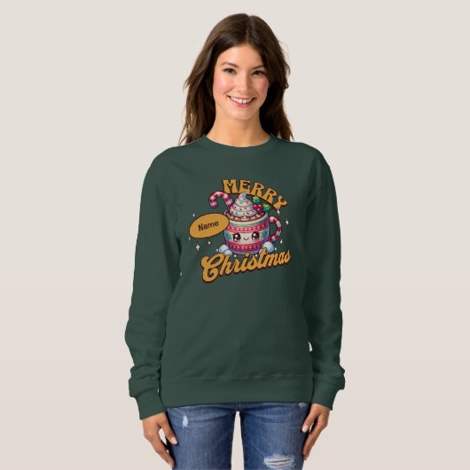 Frohe Weihnachten Niedliche Schokolade Tasse Sweatshirt (Vorne ganz)
