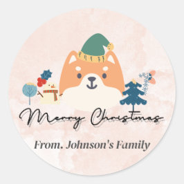 Frohe Weihnachten niedliche Shiba Hundeschenkaufkl Runder Aufkleber